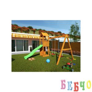 Fungoo FLAPPI дървена детска площадка с пързалка и 2 люлки